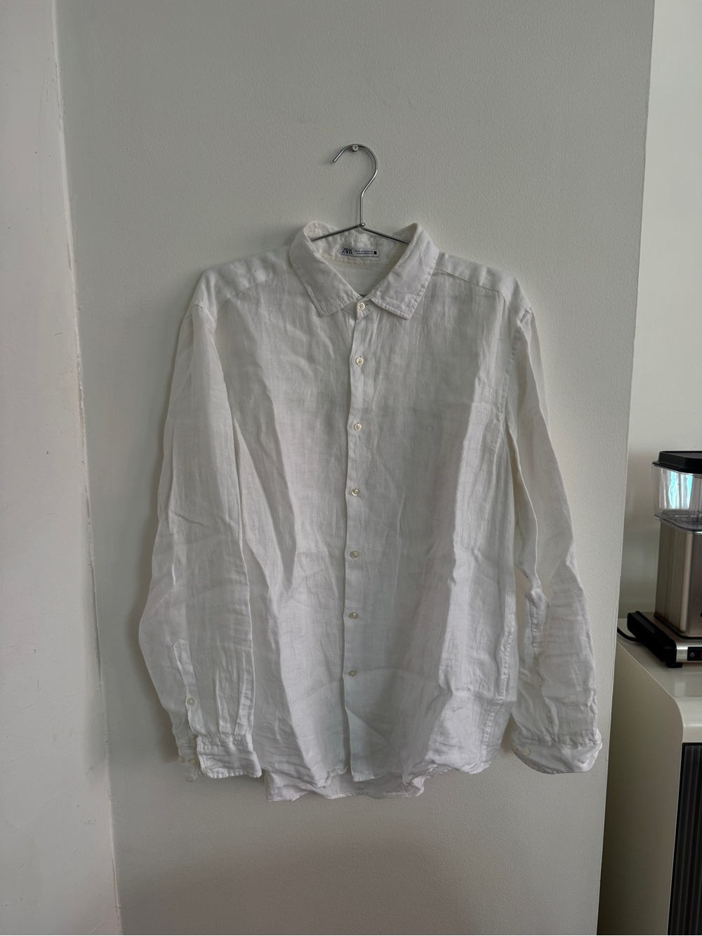 Zara 100% Linen Long Sleeve Shirt Button-Down White XL